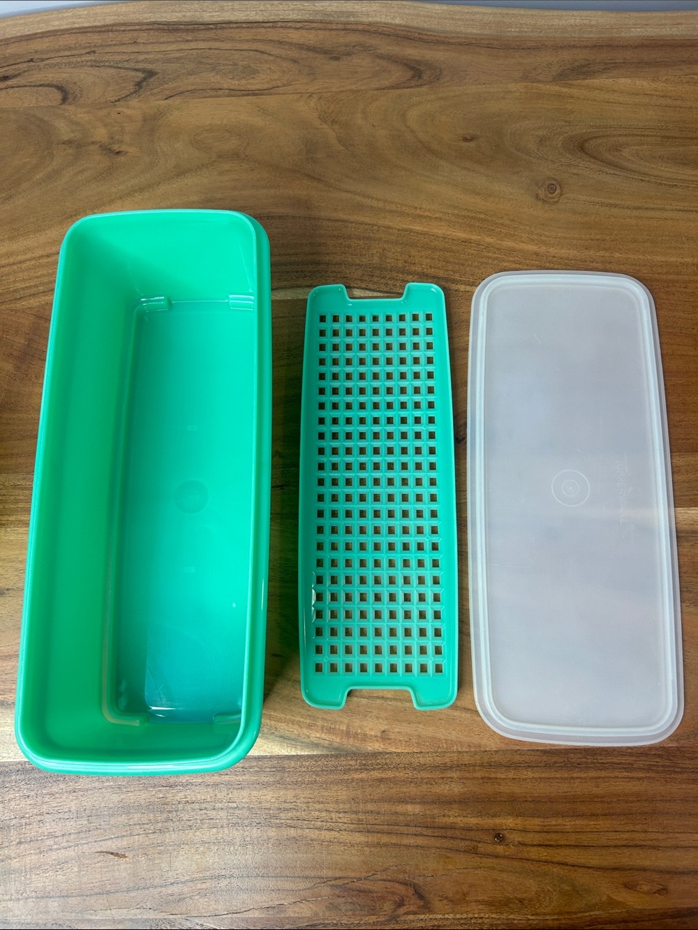 Vintage Tupperware Large Celery Keeper Crisper Jadeite Green 3-Piece Set